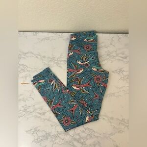 Rokfit Pull Up Ankle Workout Leggings Womens S Blue Birds Floral Stretch
